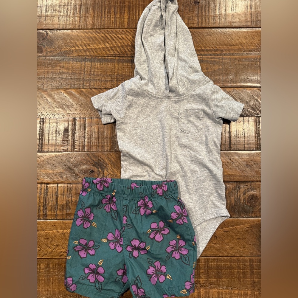 Baby 2-Piece Hooded Bodysuit & Floral Short Set
